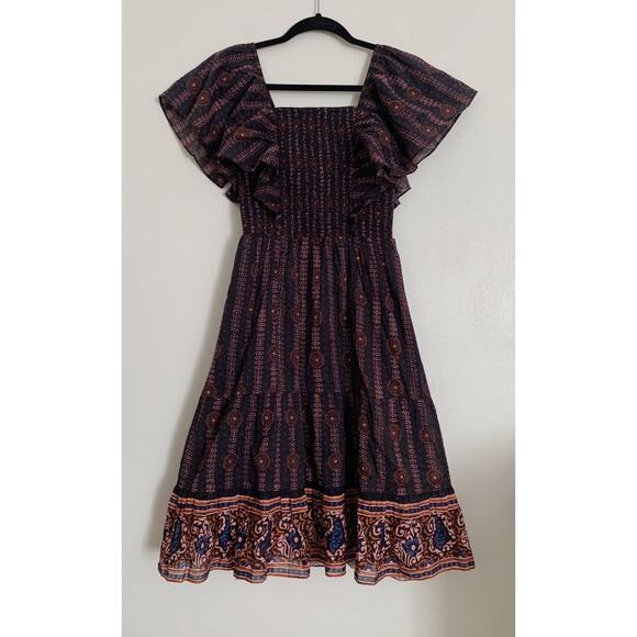 Figue Dresses & Skirts - Soleil Floral Midnight Figue Estella Cotton Square Neck Mini Dress XS